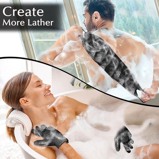 Anezus Exfoliating Back Scrubber Bath Gloves Set, Exfoliating Shower Towel - Image 2
