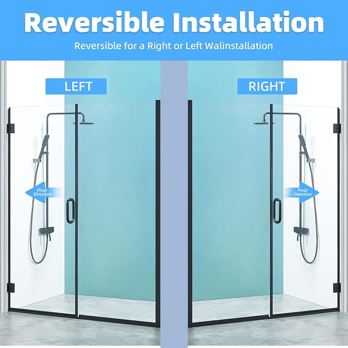 Pivot Shower Door, Adjustable Width 58.5-60" W x 76" H Hinged Shower Glass Door - Image 3