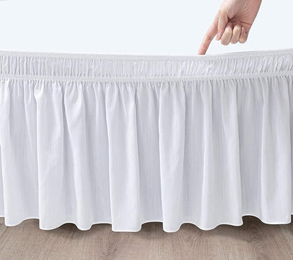 White Wrap Around Bed Skirts with 16" Drop - Three Sides Fabric Adjustable Elastic Dust Ruffle Silky Soft -600 TC Stretchy Bed Skirt-RV King(72"X 80") White