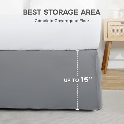 SONIVE Queen Bed Skirt,15" Drop Pleated Dust Ruffle,Classic Tailored Easy Fit Brushed Microfiber Skirts Hotel Quality Shrinkage & Fade Resistant Grey