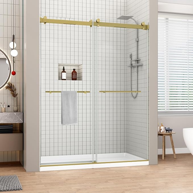 Sunrosa Frameless Double Sliding Shower Door 44-48" W x 76" H, 5/16" Thick by ElevateYourEverydayShower