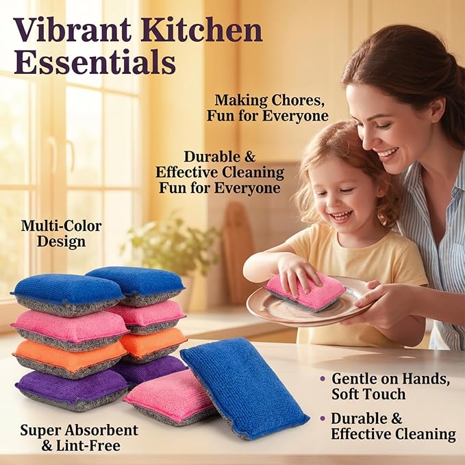 MAQIHAN 8 Pack Microfiber Sponge Kitchen - Image 5