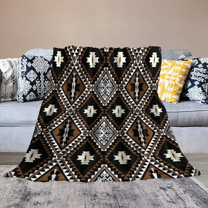 Rustic Western Throw Blanket, Southwestern Bohemian Ethnic Style Native Aztec Pattern Flannel Blanket for Sofa Bed, All Seasons 30"x40"