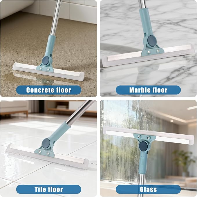 Flat Mop and Bucket Set with Floor Squeegee, Heavy Duty Scrub Brush, 2 Washable - Image 3
