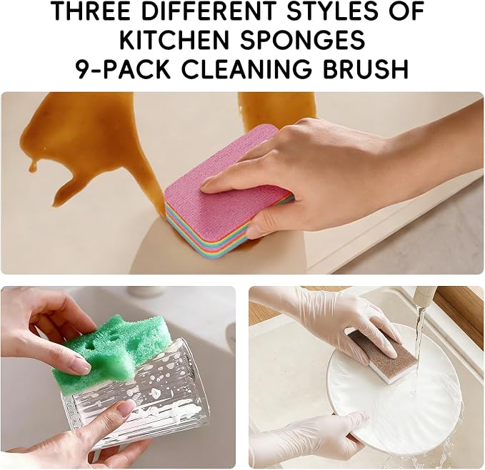 9PCS Functional Scrub Sponges Set, Dad Mom Daily Scrub Sponge - Image 3