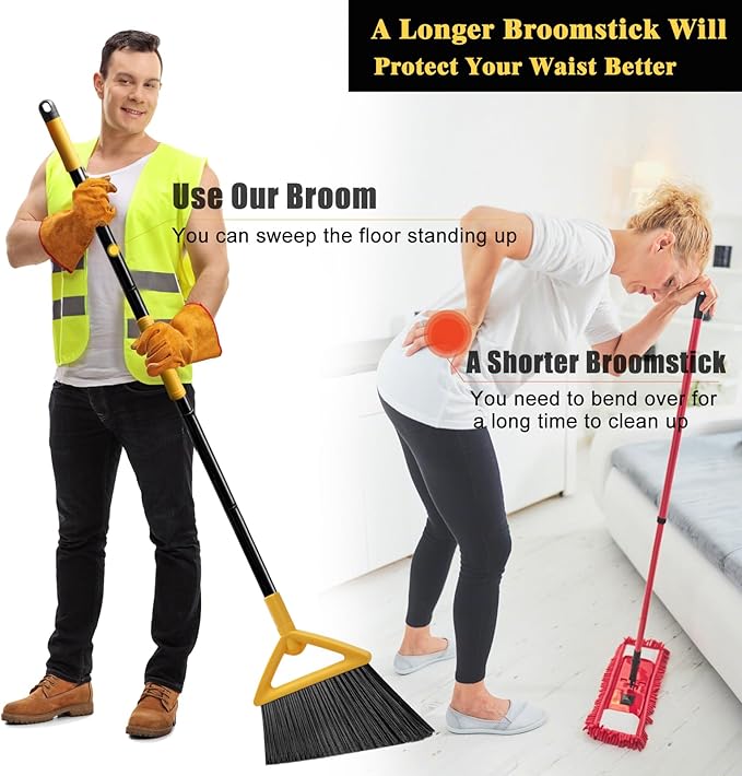 Heavy Duty Broom Outdoor and Indoor, 2 Pack Upgraded Commercial Angle Brooms - Image 7