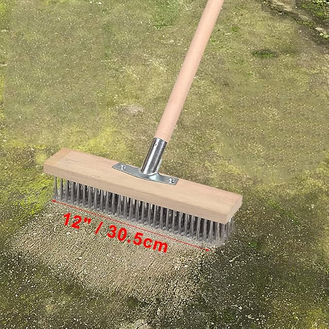 12" Heavy-Duty Rough Surface Floor Brush, Stainless Steel Wire Large Deck Scrub - Image 5
