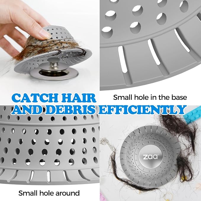 zaa Bathtub Drain Hair Catcher, Silicone Collapsible 3 Pack Drain Protector - Image 4
