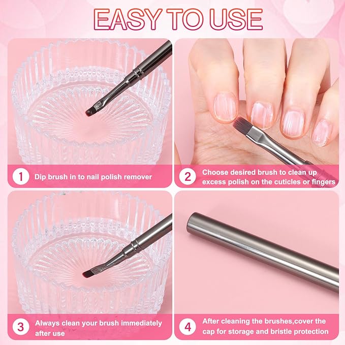 3Pcs Nail Art Clean-Up Brushes Set, Cleaning Mistake Polish On Cuticles Angled - Image 7