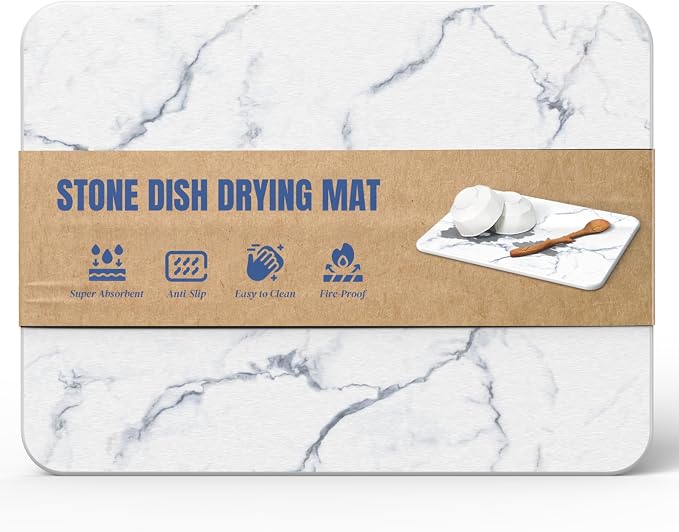 Quick Dry Stone Drying Mat for Kitchen Counter, Water-Absorbent Diatomaceous by PlentioLLC
