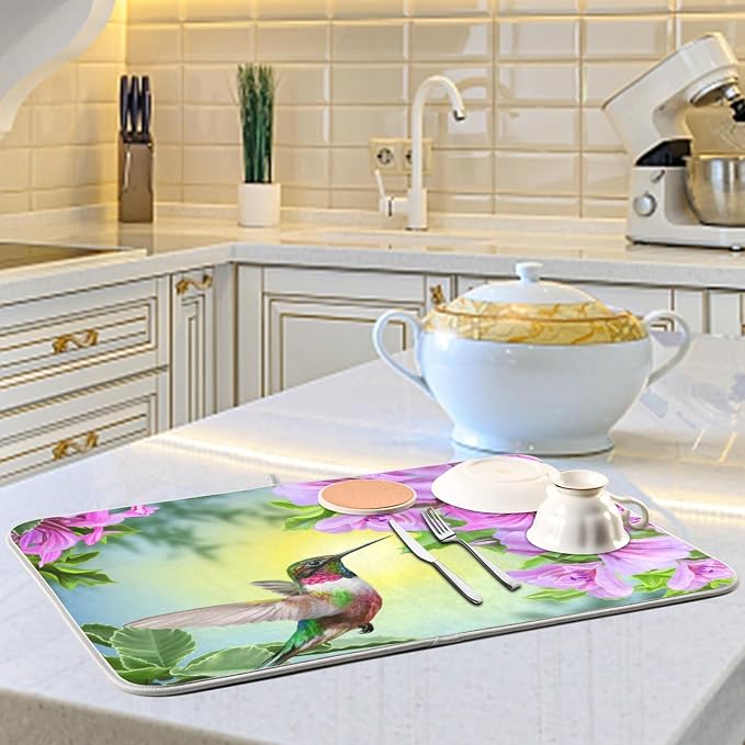 Tarity Hummingbird Flowers Dish Drying Mat - Image 6