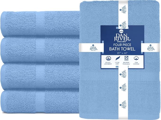 DAN RIVER Bath Towels Set of 4, 27 x 54 Inches, 100% Cotton, Larger & Lighter - Image 3