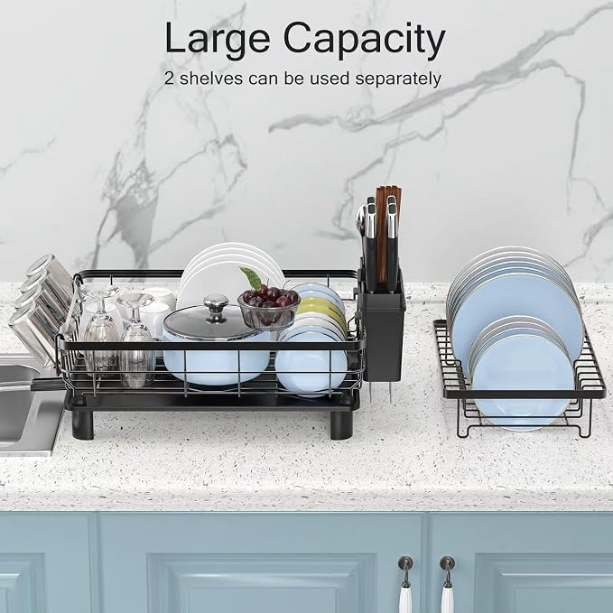 Dish Drying Rack, Space Saving & Durable, Rust-Proof Large 2 Tier Stainless - Image 3