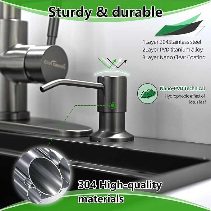 Built in Soap Dispenser for Kitchen Sink, Stainless Steel Gun Gery Countertop - Image 6