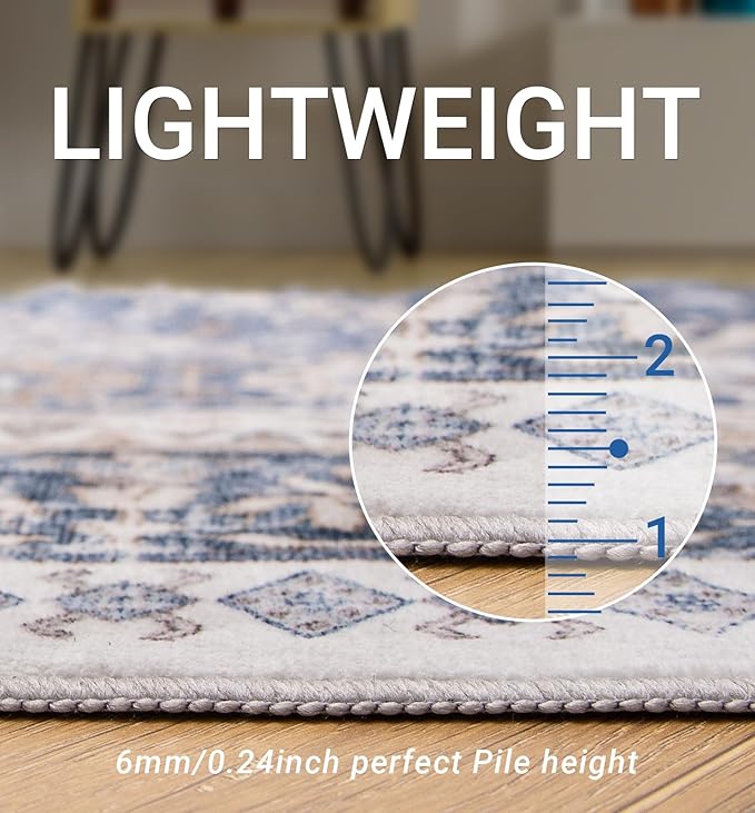 zesthome 2x3 Entryway Rug, Soft Washable Rugs, Non Slip Area Rug, Stain Resistant Low Pile Rugs for Bedroom, Vintage Rug for Door Mat, Kitchen (Blue/Beige,2'x3')