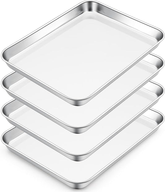 E-far Small Baking Sheet Set of 4, 10.5”x8.3” Stainless Steel Cookie Sheets Pans by E-far