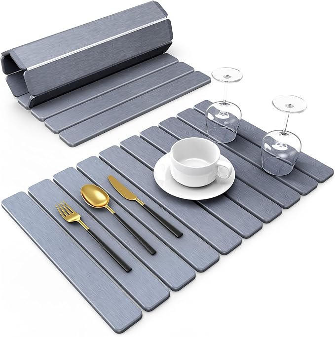 Large Stone Dish Drying Mat for Kitchen Counter, Collapsible Quick Dry Stone by Incenseburner