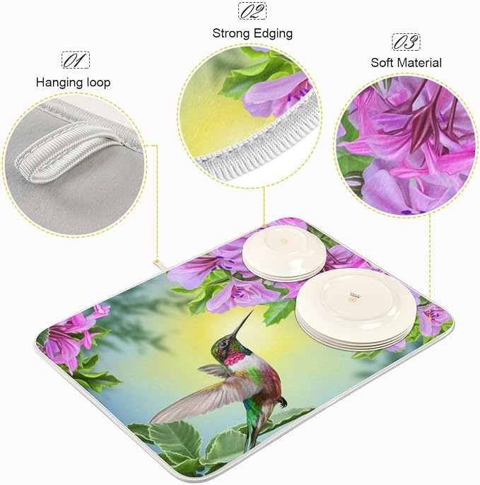 Tarity Hummingbird Flowers Dish Drying Mat - Image 4