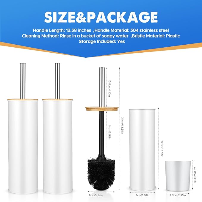 Compact Toilet Brush and Holder 2 Pack, SetStainless Steel Handle Toilet Brush - Image 5