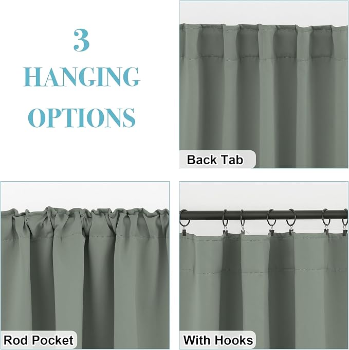 RYB HOME Small Window Curtains, 34 Width x 30 Length, 2 Panels, Sage Green - Image 6