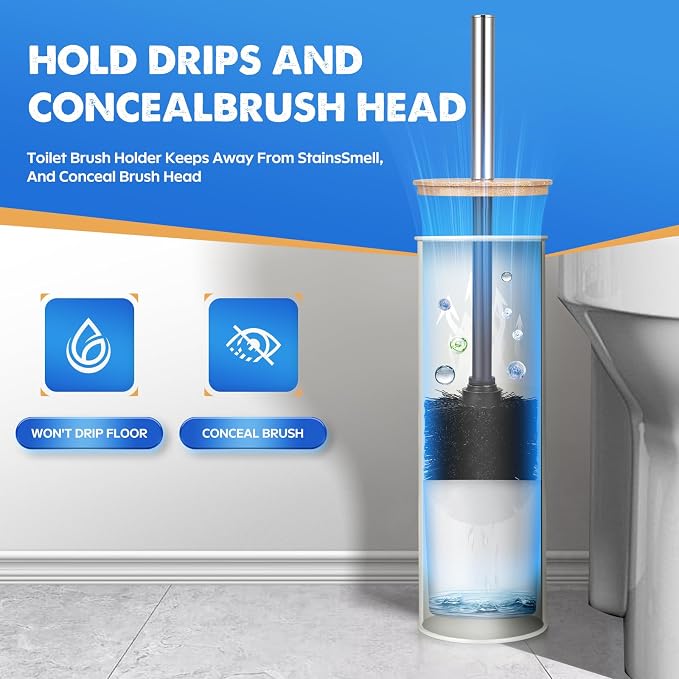 Compact Toilet Brush & Holder, SetStainless Steel Handle Toilet Brush, Deep - Image 2
