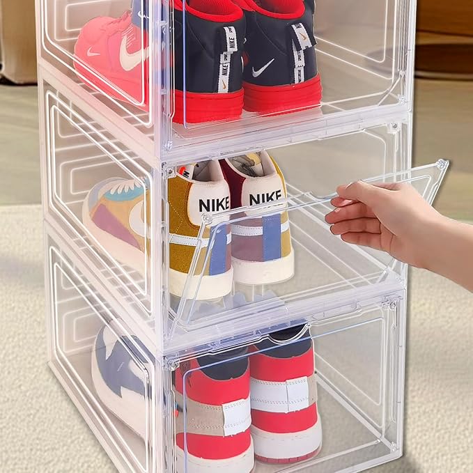 10 Pack Shoe Storage Box Clear Hard Plastic Shoe Organizer Stackable Hats - Image 3