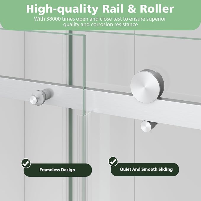 KPUY Frameless Shower Door, 43-48" W x 76" H Sliding Glass Shower Door - Image 3
