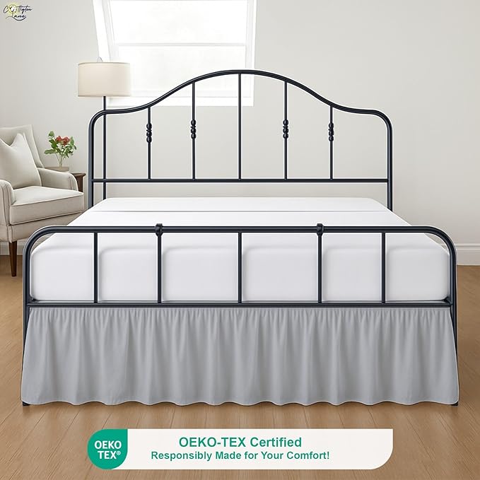 Cottington Lane Ruffled Bed Skirt Queen Size With Split Corner, Brushed Microfiber Hotel Quality Silver Grey Dust Ruffle, 16 Inch Drop Gathered Bedskirt, Soft and Stylish, Shrinkage and Fade Resistant