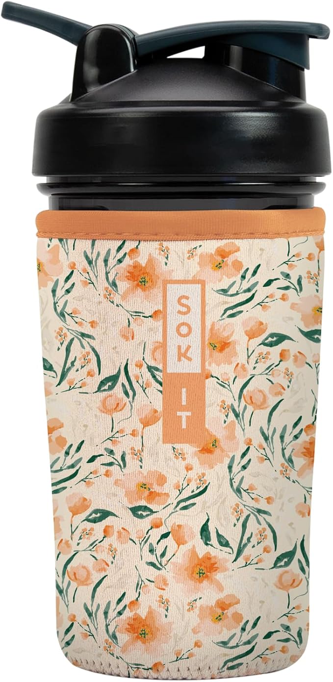 Sok It BotlSok Protein Blender Shaker Bottle Sleeve Insulated Neoprene Cover (Blush Blossoms, Fits 24oz Blender)