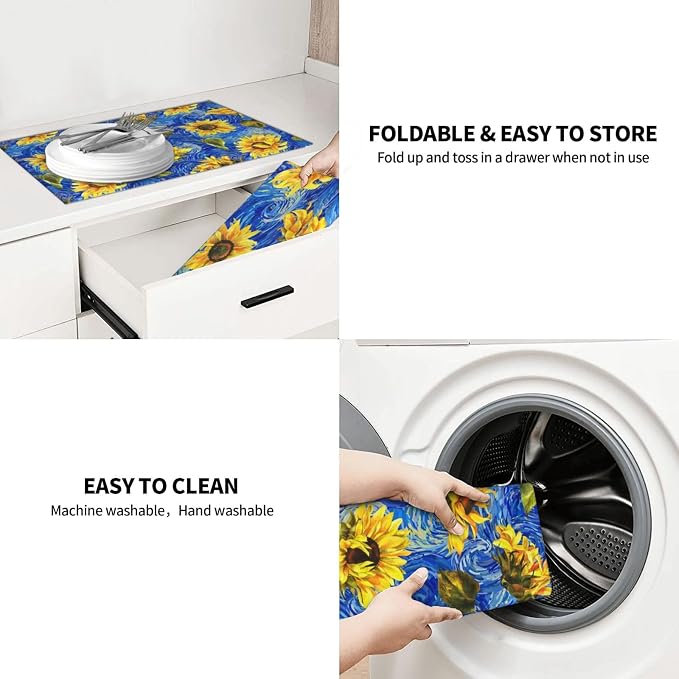 Starry Night Sunflower Blue Dish Drying Mat - Image 9