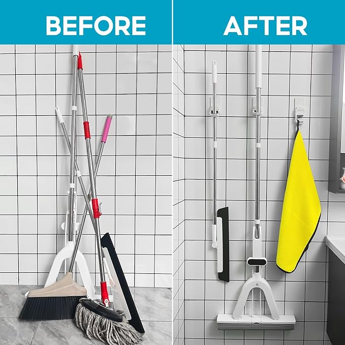 Broom Holder Wall Mount, 4 Pack Broom and Mop Organizer Wall Hanging Self - Image 3