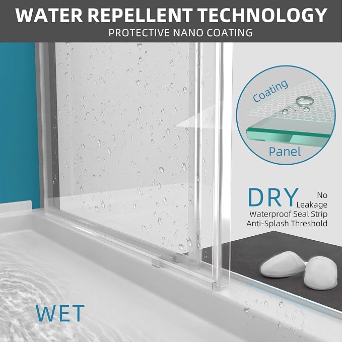 GETPRO Sliding Shower Door 57-60" W x 79" H Frameless Bathroom Double Sliding - Image 7
