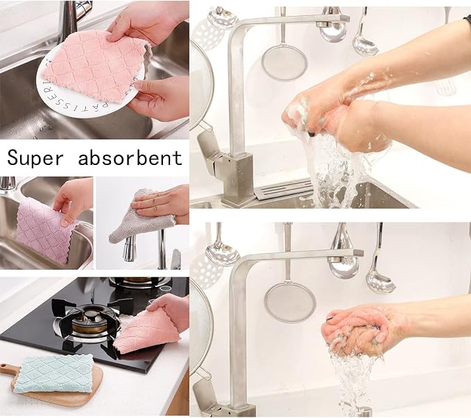 12 Pack Cleaning Cloth Kitchen Cloth, Dish Towels Super Absorbent Coral Velvet - Image 3