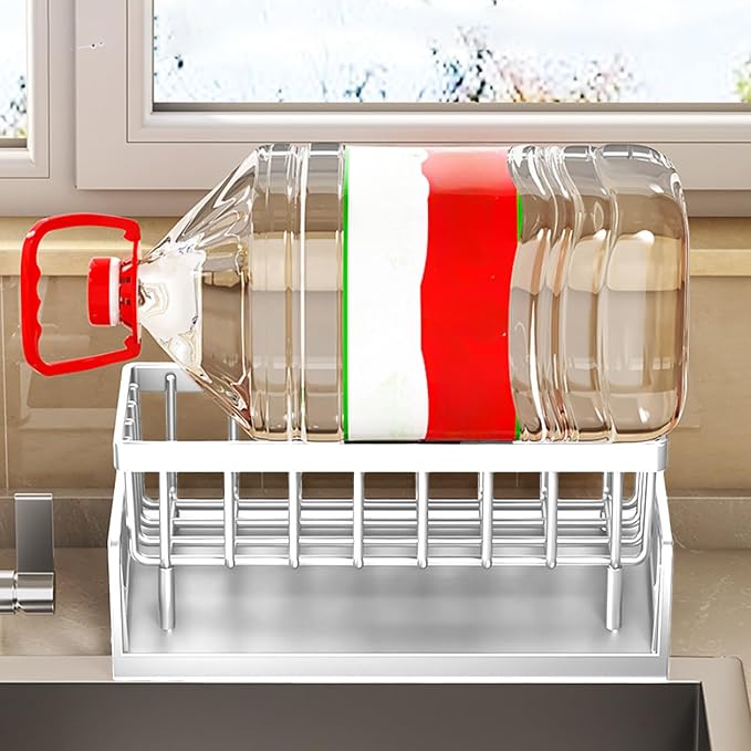 Kitchen Sink Organizer with Drain Tray, Sponge Holder, Brush Storage, - Image 5
