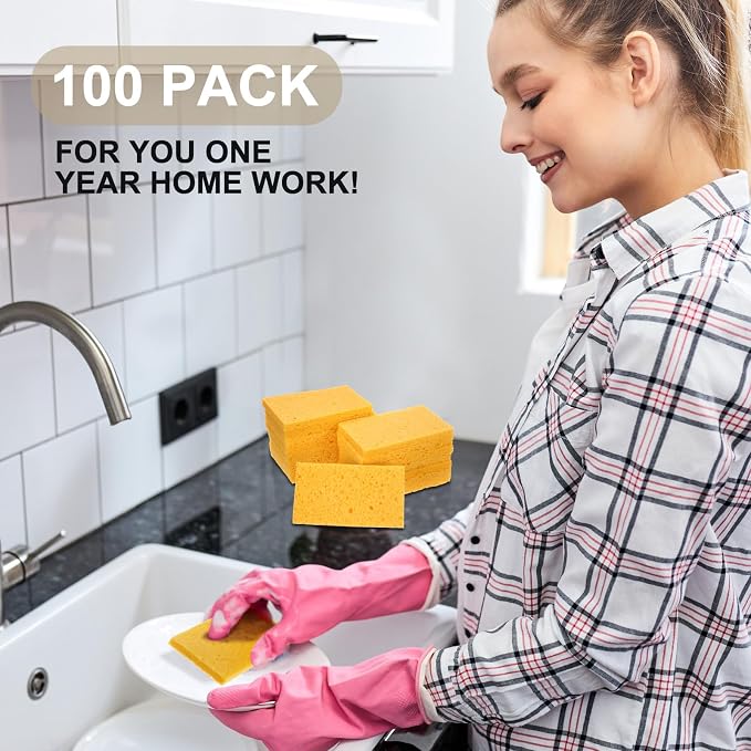 Zhengmy 100 Pieces Sponges Kitchen Compressed Sponges Bulk Natural Dish Sponge - Image 6