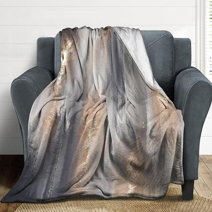 Abstract Gradient Blanket, Modern Fashion Baroque Gold Grey Painting Strokes Pattern Soft Warm Cozy Plush Flannel Covers for Livingroom Bedroom Couch Chair Camping Travel Home Decor Tapestry 40x50in