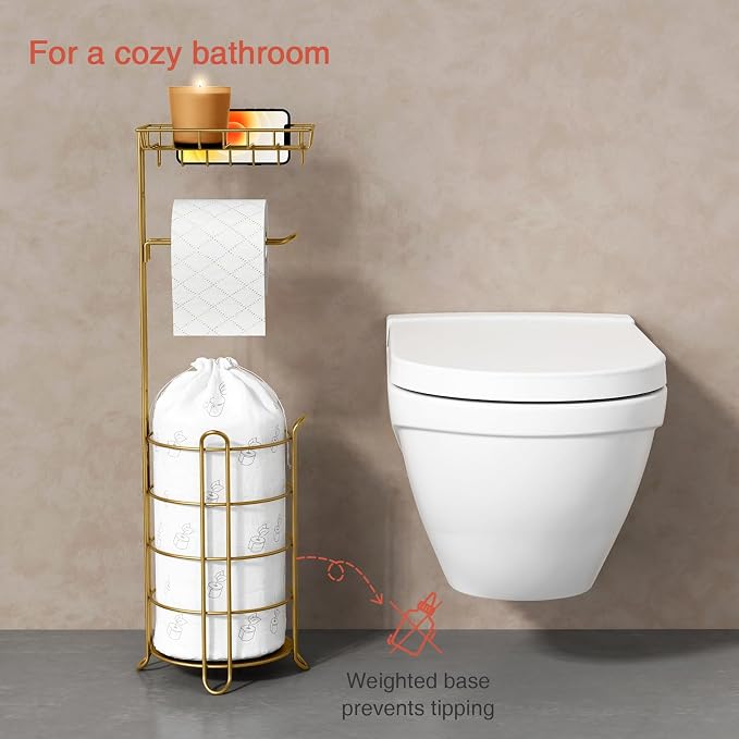 Gold Free Standing Toilet Paper Holder Stand - Image 7