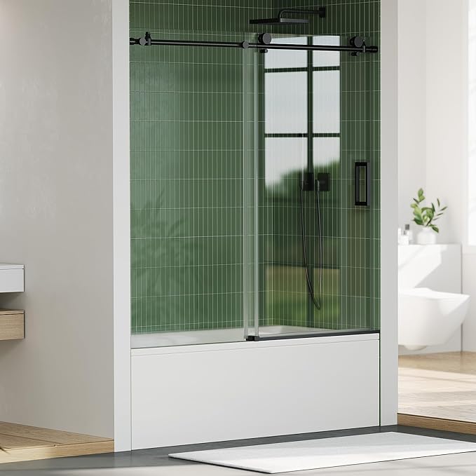 Bathtub Shower Door, Matte Black 304 Stainless Steel Top Rail, One Fixed One - Image 9