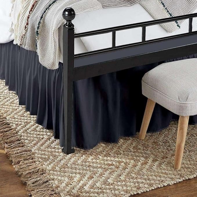 SlumberWell Full Bed Skirt with Split Corners, Soft Microfiber, 16 Inch Drop, Dark Grey Solid, Elegant Ruffled Design