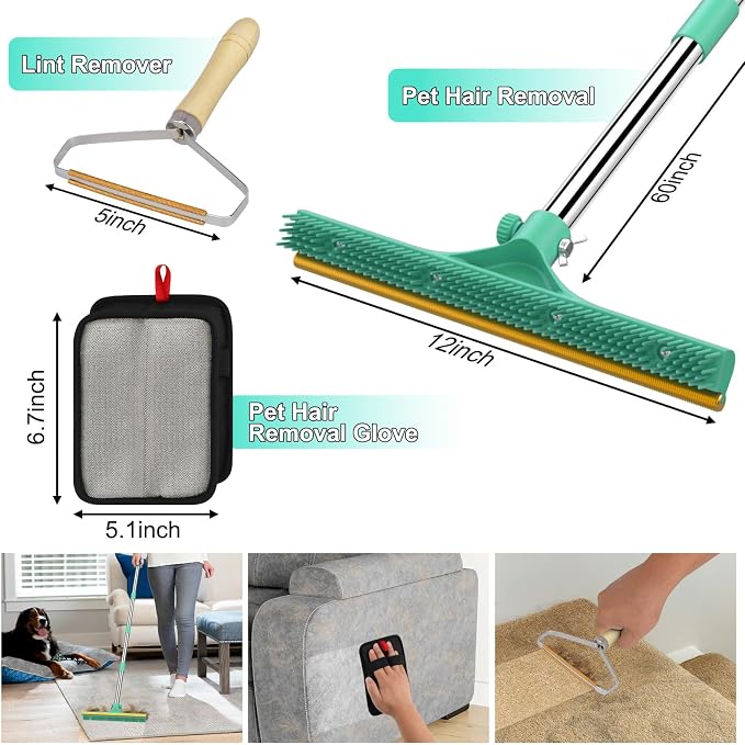 Carpet Rake for Pet Hair Removal, Reusable Pet Hair Remover Broom, Lint Remover - Image 6