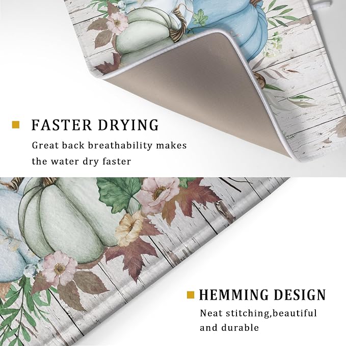 Fall Blue Pumpkin Dish Drying Mat 18x24 inch Autumn Harvest Dish Rack Mats - Image 3