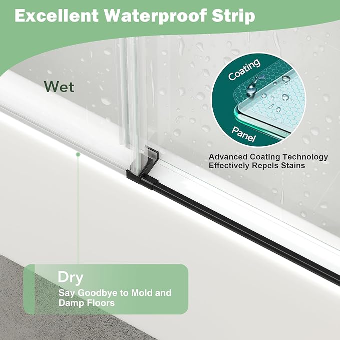 KPUY Frameless Sliding Bathtub Door, 55-60" W x 60" H Tub Shower Door, 1/4" - Image 7
