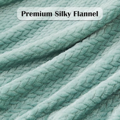 NEWCOSPLAY Super Soft Twin Blanket New Sage Green Premium Silky Flannel Fleece Leaves Pattern Lightweight Bed Blanket All Season Use (New Sage Green, Twin(60"x80"))