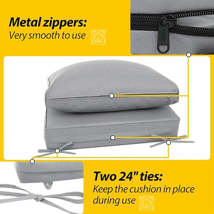 AAAAAcessories Outdoor Deep Seat Cushions, Waterproof, Fade-Resistant Patio Furniture Replacement Cushions, 25.5" x 25.5" x 5" + 25.5" x 13.5", Set of 2, Gray