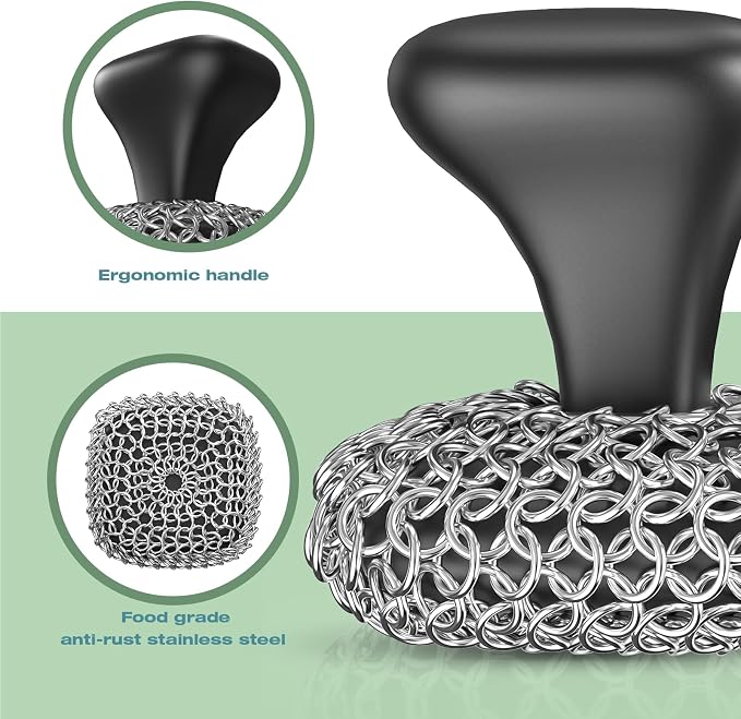 Cast Iron Scrubber | Dish Scrub Brush | 316 Cast Iron Cleaner Chainmail Scrubber - Image 3