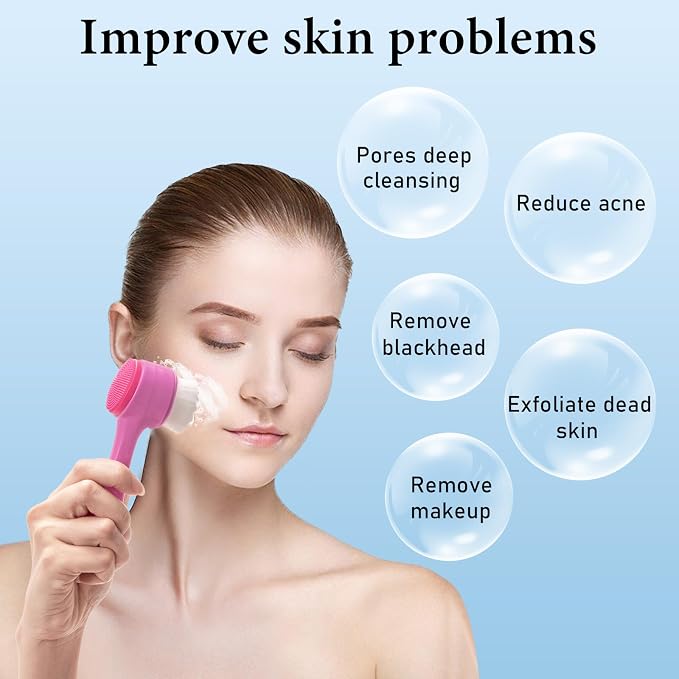 Facial Cleansing Brush 2 in 1, Silicone Face Scrubber Dual Face Brush - Image 4