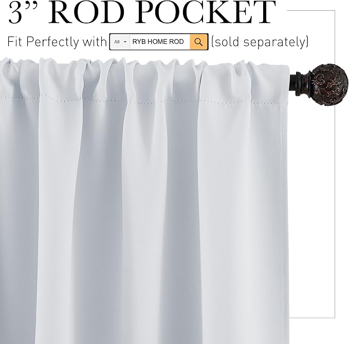 RYB HOME 45 inch Curtains for Kitchen Room Darkening Privacy Mini Curtain for - Image 2