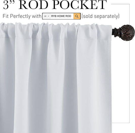 RYB HOME Kitchen Curtains Room Darkening Curtain Tiers Small Window Draperies - Image 2