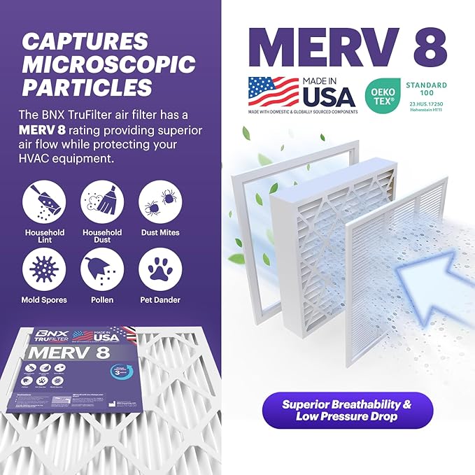 BNX TruFilter 20x25x4 MERV 8 Air Filter 2-Pack - Image 3