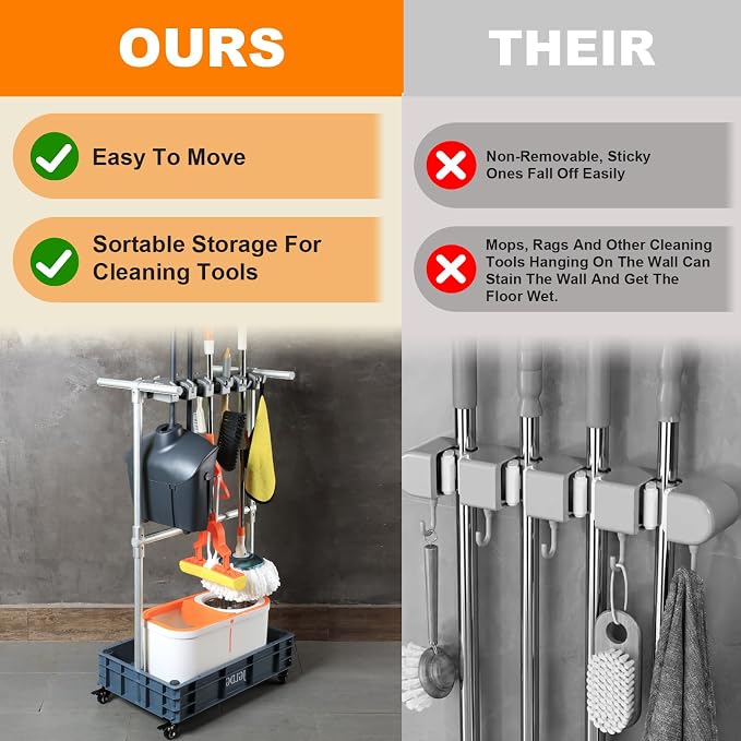 Mobile Mop and Broom Holder，Efficient Storage Solution - Image 5